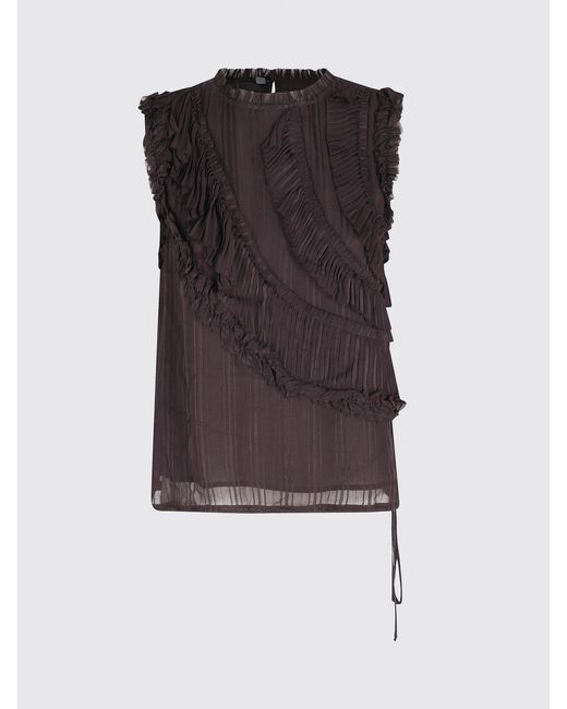 Pinko Black Viscose Top With Ruffles