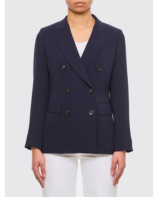 Alberto Biani Blue Slim Fit Double-Breasted Cady Blazer With Classic Lapels