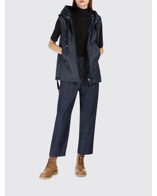 Max Mara Blue Greengo Nylon Vest With Hood