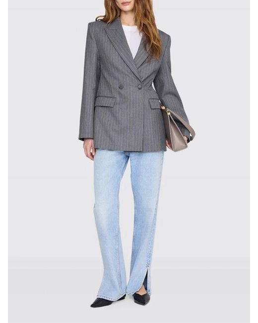 Anine Bing Gray Double-Breasted Wool Blend Blazer