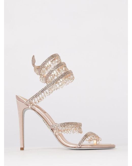 Rene Caovilla Natural Chandelier Satin Sandal With Rhinestones And Pendants
