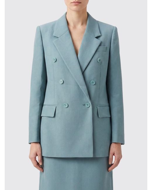 Chloé Blue Chlo&Eacute Double-Breasted Merino Wool Blazer With Peak Lapels And Flap Pockets