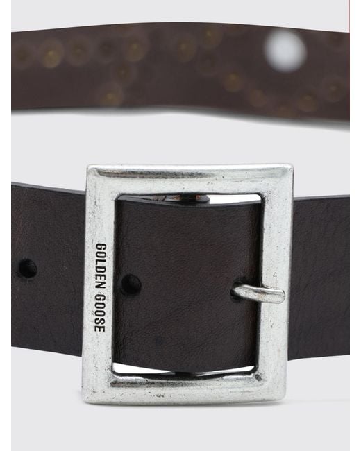 Golden Goose Deluxe Brand White Leather And Pony-Effect Belt With Studs And Engraved Buckle for men