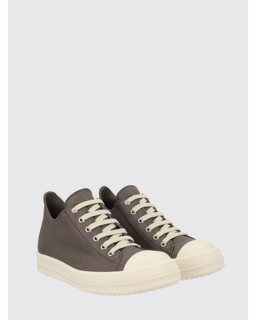 Rick Owens White Low-Top Smooth Leather Sneakers With Rubber Toe Cap