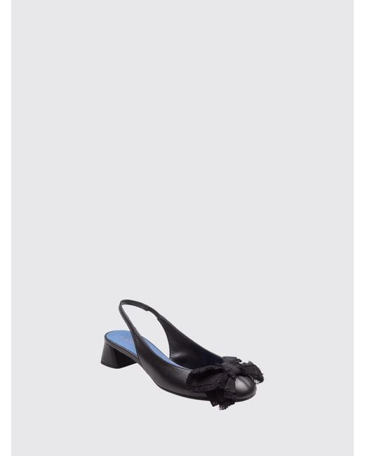 Lanvin White Smooth Leather Slingback Ballet Flats With Round Toe And Grosgrain Bow