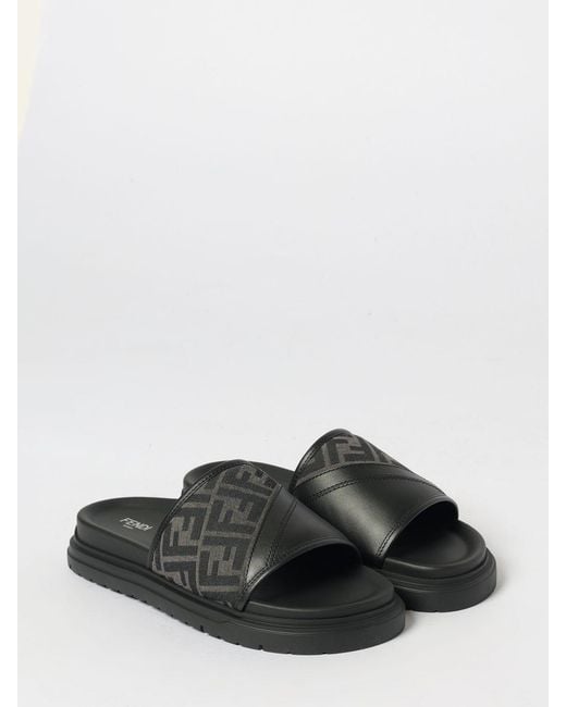 Fendi White Diagonal Sliders for men