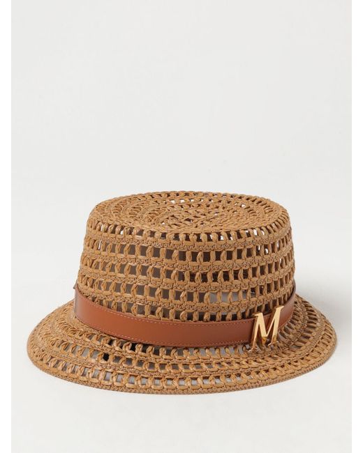 Max Mara Brown Uccio Straw And Leather Panama Hat