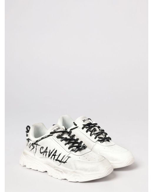 Just Cavalli White Distressed Leather Sneakers With Logo for men