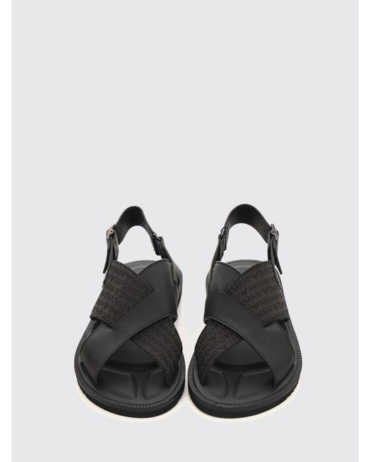 Emporio Armani Black Jacquard Logo Nylon And Leather Slingback Sandals for men