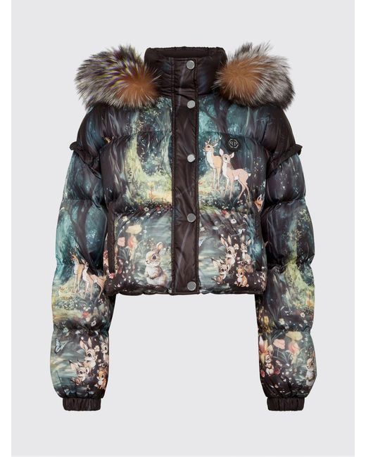 Philipp Plein Black Printed Nylon Fairy Down Jacket