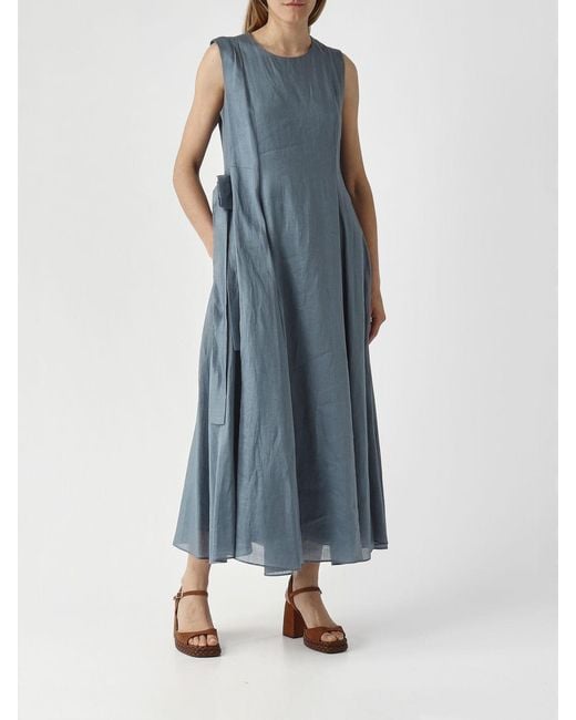Max Mara Blue Ramie Midi Dress