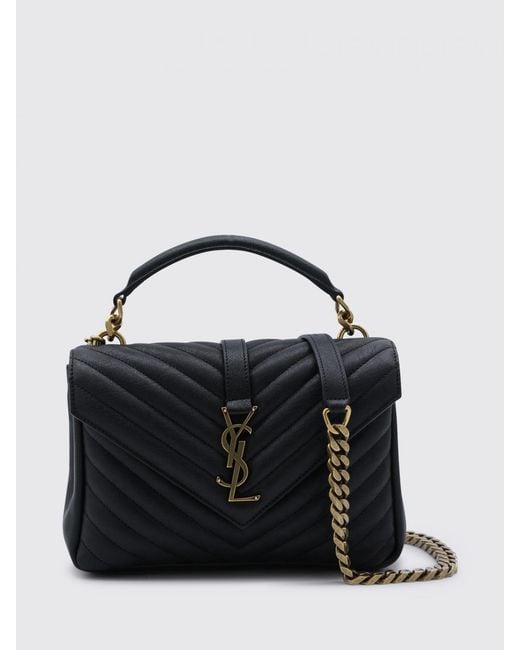 Saint Laurent Black College Chevron Quilted Leather Bag
