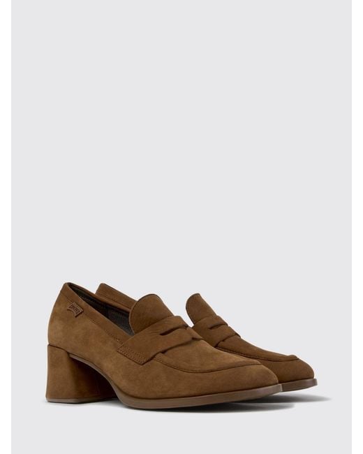 Camper Brown Kora Nubuck Loafers With Strap And Medium Heel