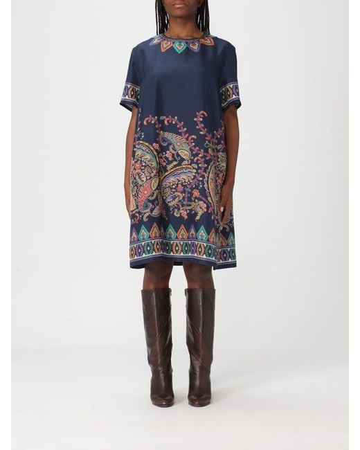 Etro Blue Silk Mini Dresses With Paisley Print