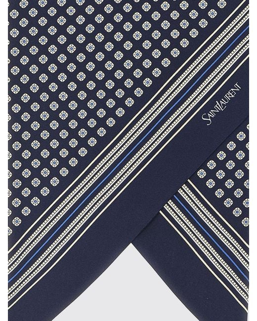 Saint Laurent Blue Lavallière Striped Geometric Print Silk Foulard for men