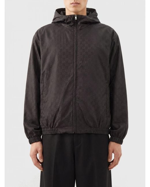 Gucci Black Gg Monogram Nylon Hooded Windbreaker Jacket for men