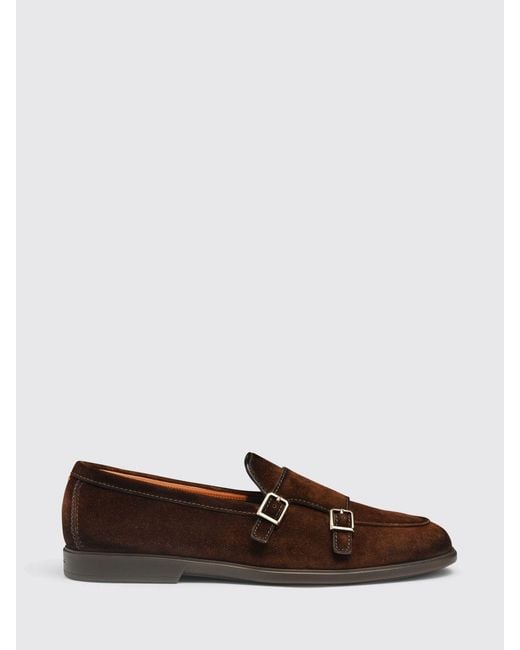 Santoni Brown Suede Leather Monk Strap for men