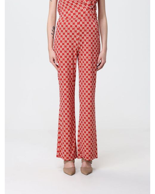 Maliparmi Red High-Waisted Straight Pants With Diamond Print