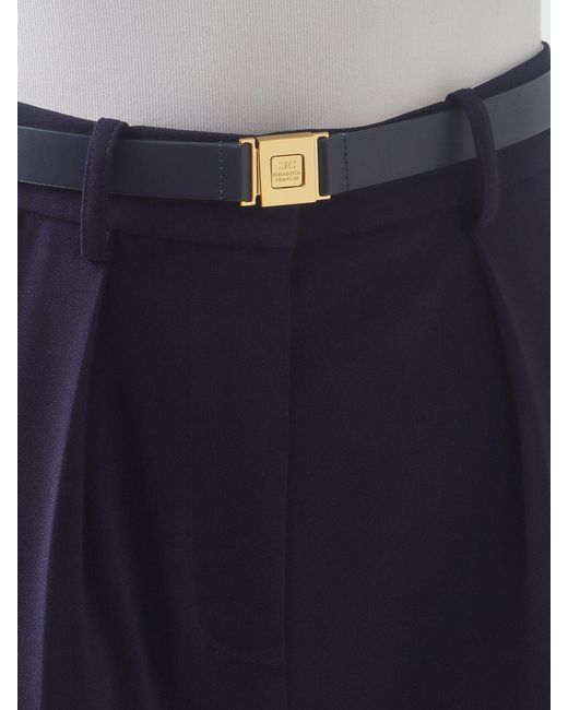 Elisabetta Franchi Blue High-Waisted Wide-Leg Crêpe Trousers With Logo Belt
