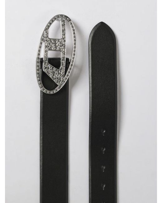 DIESEL Gray B-1Dr Leather Belt With Rhinestones