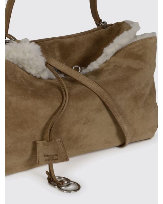 Balenciaga Natural Suede And Shearling Rodeo Bag With Logo Bow