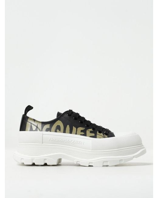 McQueen White Tread Slick Graffiti Nappa Leather Sneakers for men
