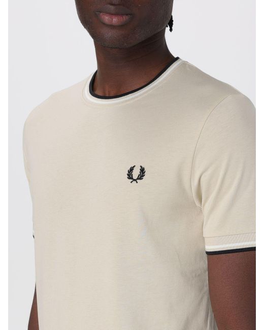 T-shirt in cotone con logo di Fred Perry in Natural da Uomo