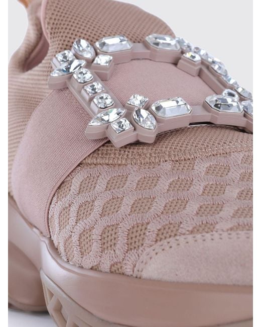 Roger Vivier Pink Viv' Run Knit Slip-On Sneakers With Jewel Buckle