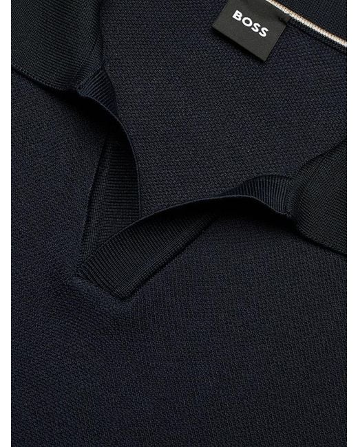Boss Blue Cotton Knit Polo Shirt for men