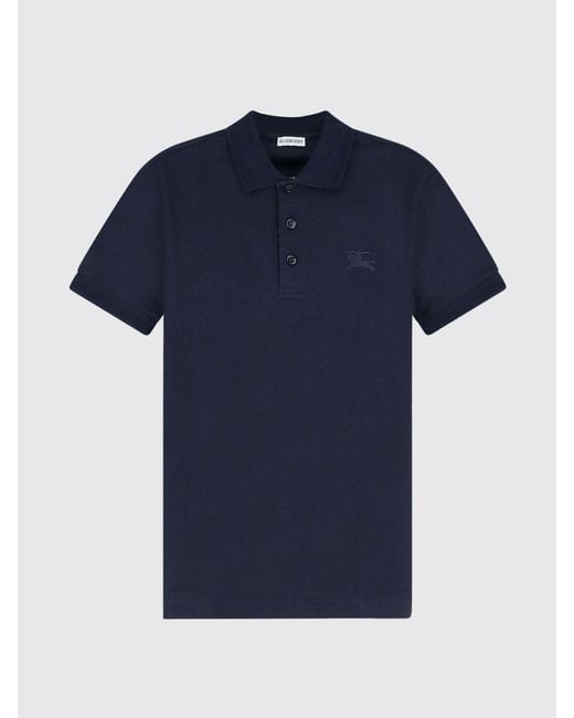 Burberry Blue Short-Sleeved Cotton Polo Shirt With Embroidered Ekd Logo for men