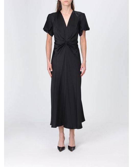 Victoria Beckham Blue Eve V-Neck Satin Midi Sheath Dress