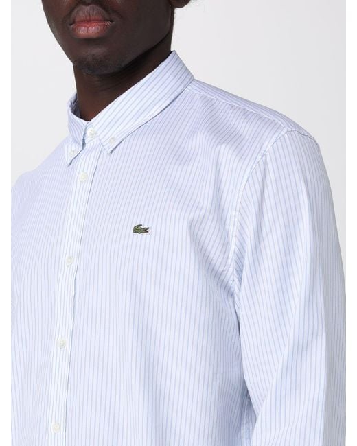 Lacoste White Striped Cotton Casual Shirt for men