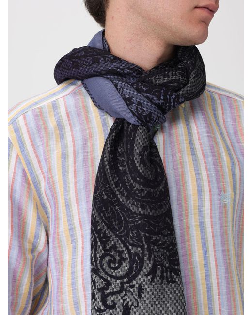 Etro Gray Modal Blend Scarf With Paisley Jacquard for men