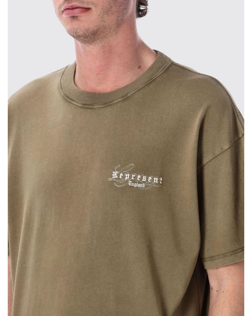 Represent Green Cotton Crew-Neck T-Shirt With Logo for men