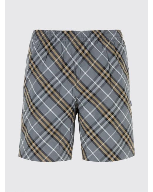 Burberry Gray Short Check Nylon Swim Shorts With An Elasticated Waistband for men