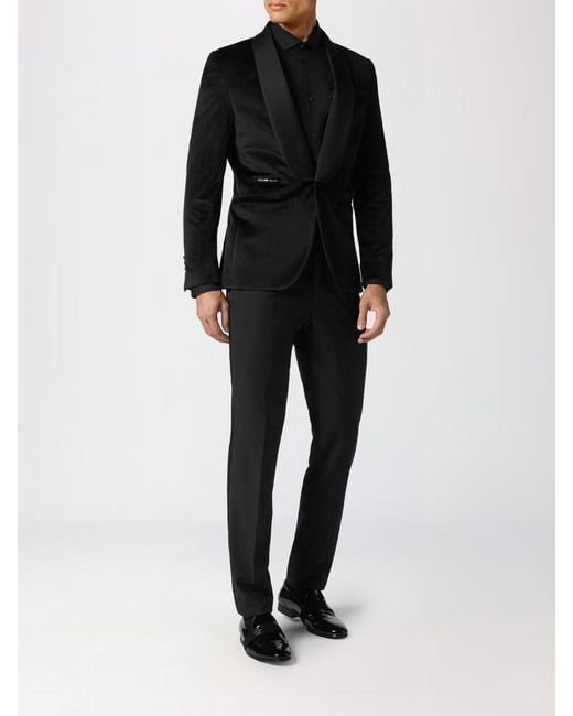 Philipp Plein Black Velvet Smoking Blazer With Satin Shawl Collar for men