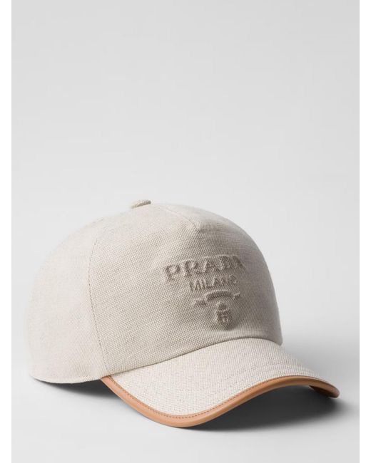 Prada Natural Embroidered Logo Baseball Cap for men