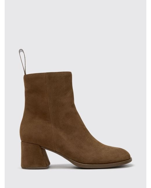 Camper Brown Kora Suede Ankle Boots With Side Zip And Medium Heel