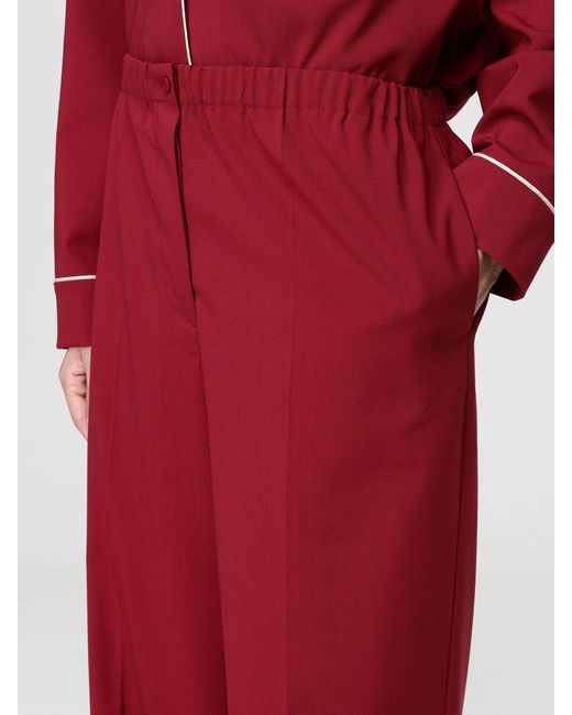 Alberta Ferretti Red High-Waisted Pajama-Style Palazzo Trousers