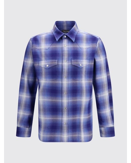 Tom Ford Blue Check Cotton Shirt for men