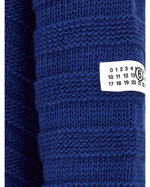 MM6 by Maison Margiela Blue Relaxed Fit Distressed-Effect Wool-Blend Cardigan for men