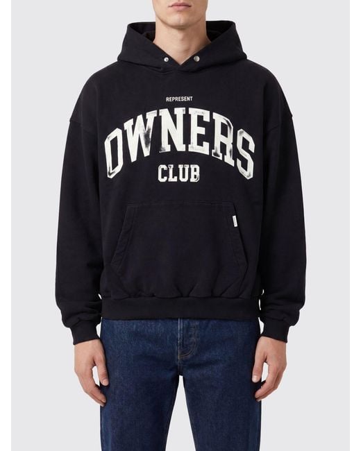 Represent Blue Cotton Hoodie With Kangaroo Pocket And Logo Print for men