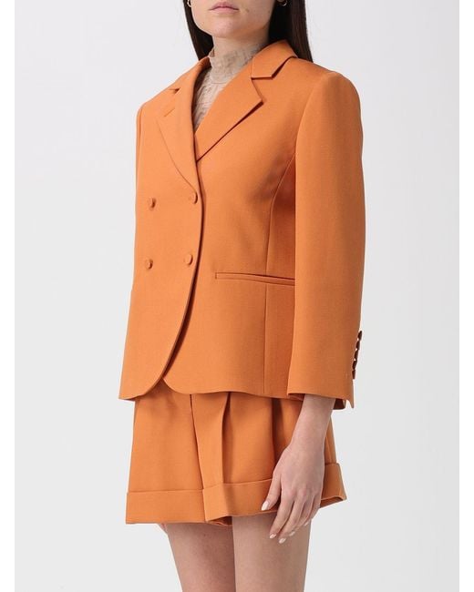 Fendi Orange Wool Blend Double-Breasted Blazer
