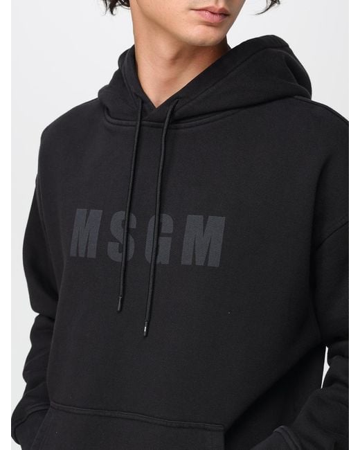 MSGM Black Hoodie With Front Kangaroo Pocket for men