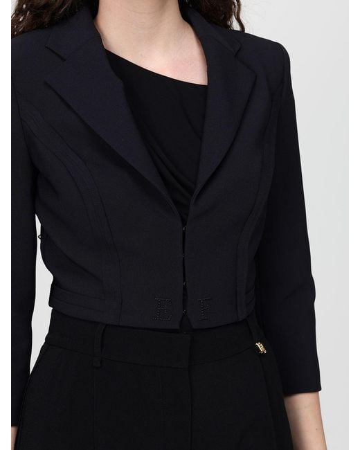 Elisabetta Franchi Black Crop Polyester Blazer