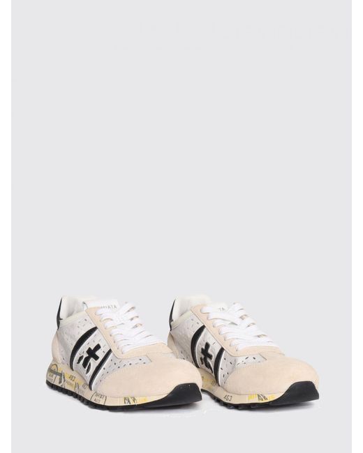 Premiata White Lucy Suede And Perforated Fabric Sneakers