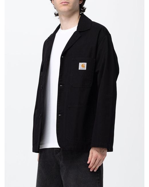 Carhartt Black Cotton Twill Shirt Jacket With Patch Pockets And Logo Patch for men