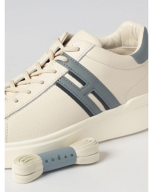 Hogan White H580 Hammered Leather Sneakers for men