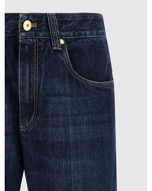 Brunello Cucinelli Blue High-Waisted Cropped Cotton Denim Jeans With Monili