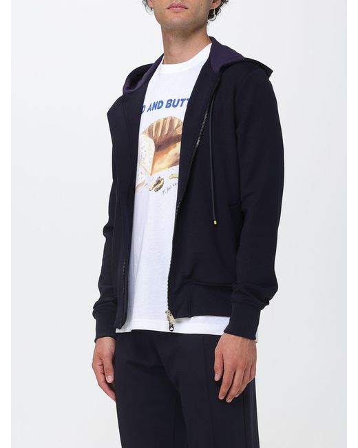 Paul Smith Blue Cotton Zip-Up Hoodie With Dropped Shoulders for men